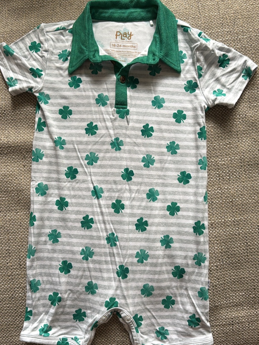 Little Sleepies Green Clover Polo Romper